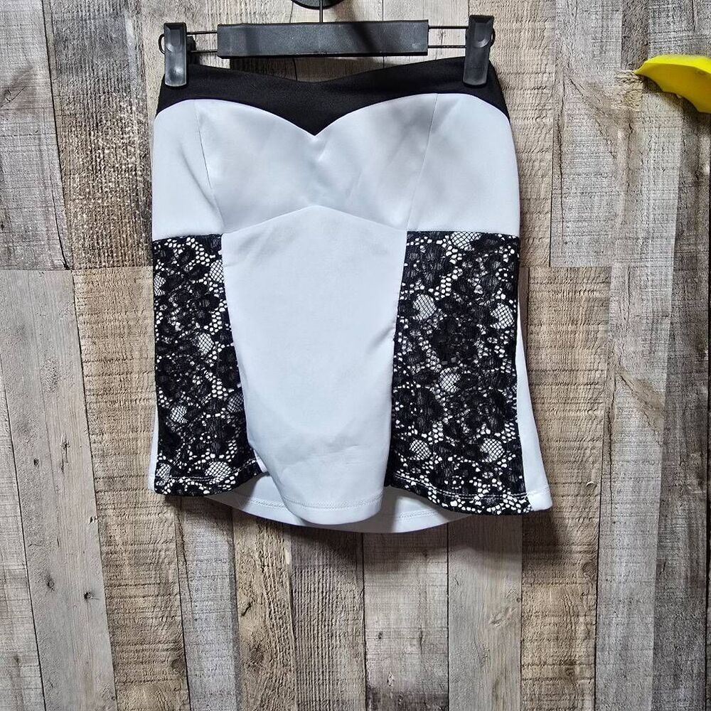 Deb Vintage Y2K Black White Lace Tube Strapless Top Large Femme Club Going Out